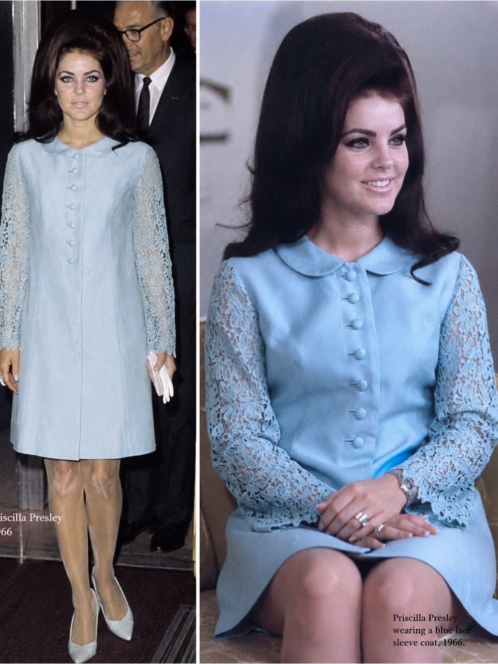 Vintage Powder Blue Lace-Sleeve Mini Dress